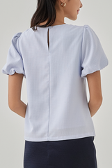 Eliza Puff Sleeves Textured Top in Periwinkle