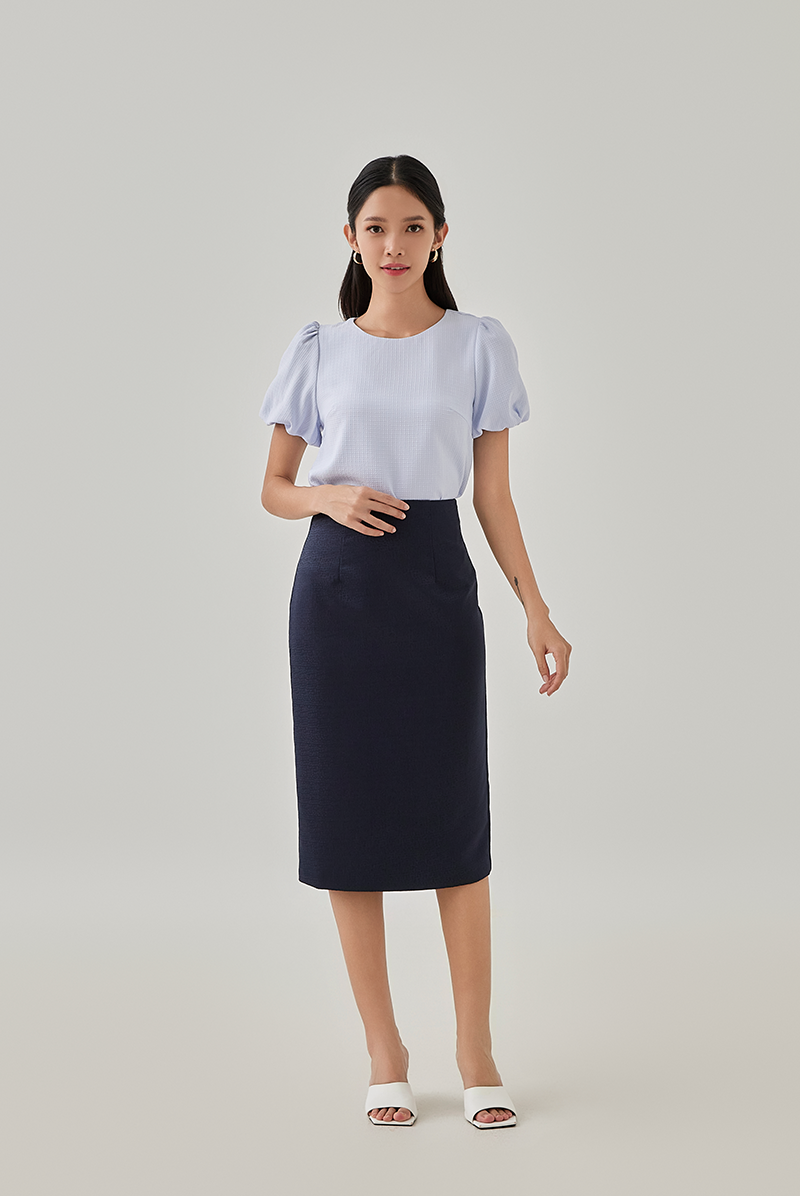 Eliza Puff Sleeves Textured Top in Periwinkle