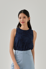 Joanna Sleeveless Floral Textured Top in Navy Blue