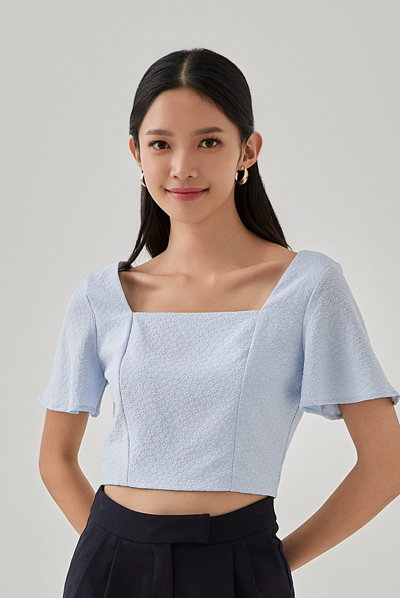 Stacey Flare Sleeves Top in Blue
