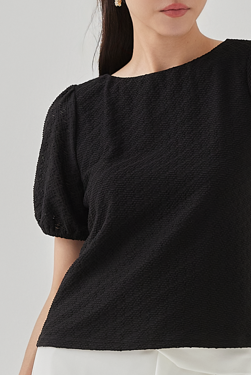 Ophelia Textured Puff Sleeve Top in Black