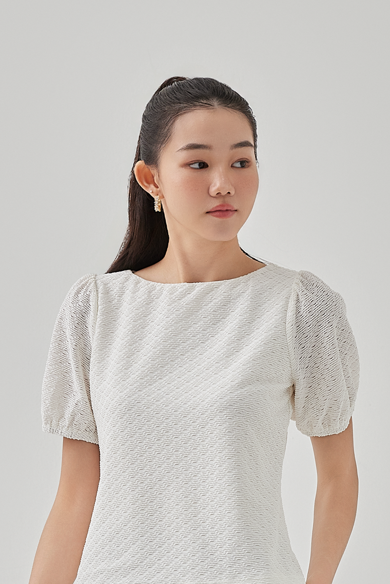 Ophelia Textured Puff Sleeve Top in White