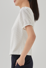 Ophelia Textured Puff Sleeve Top in White
