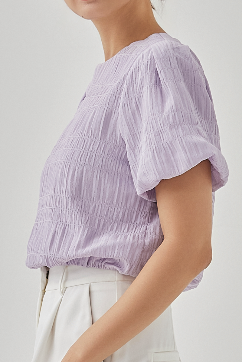 Sol Textured Puff Sleeves Top in Lilac