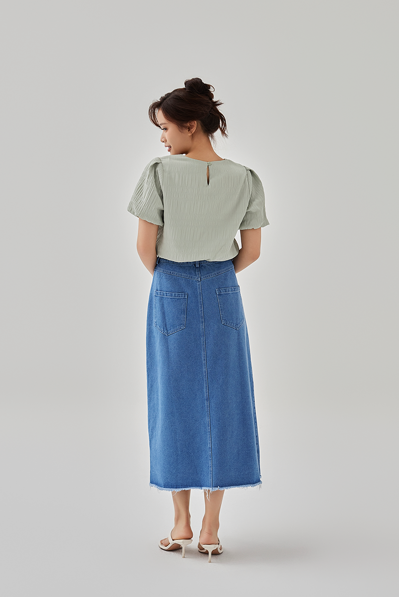 Sol Textured Puff Sleeves Top in Sage Green