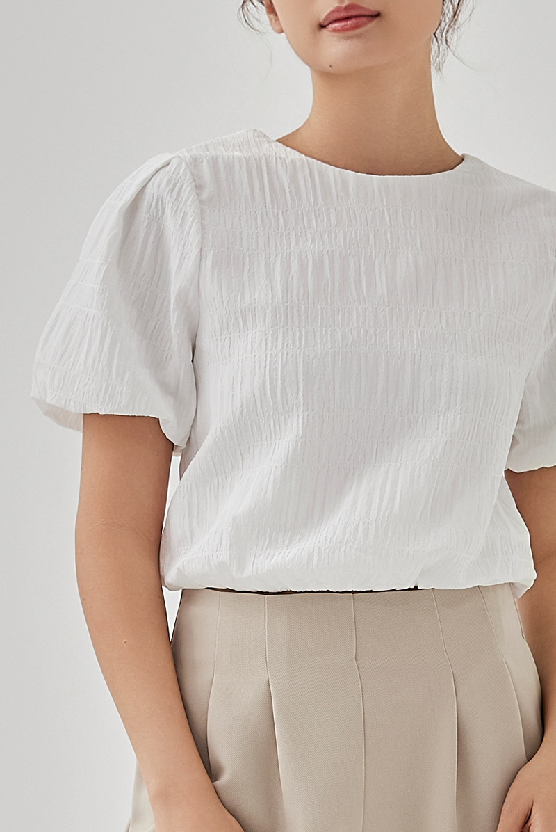 Sol Textured Puff Sleeves Top in White