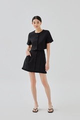 Sidney Tweed Button-Up Crop Top in Black