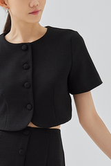 Sidney Tweed Button-Up Crop Top in Black