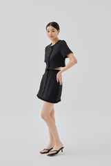 Sidney Tweed Button-Up Crop Top in Black