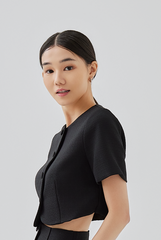 Sidney Tweed Button-Up Crop Top in Black