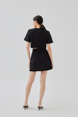Sidney Tweed Button-Up Crop Top in Black
