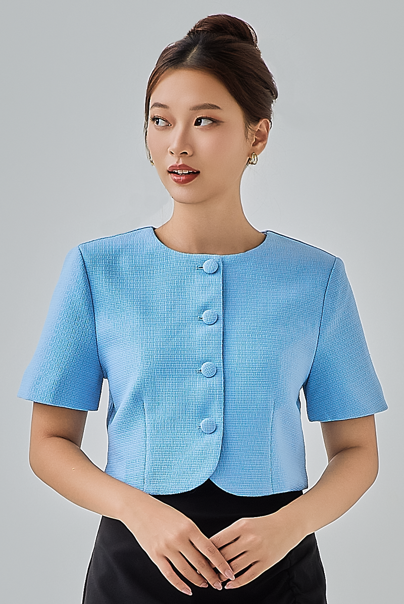 [B1F1] Sidney Tweed Button-Up Crop Top