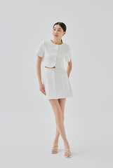 Sidney Tweed Button-Up Crop Top in White