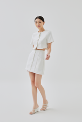 Sidney Tweed Button-Up Crop Top in White