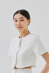 Sidney Tweed Button-Up Crop Top in White