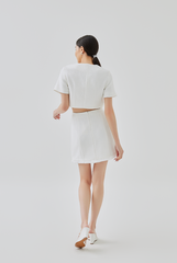 Sidney Tweed Button-Up Crop Top in White