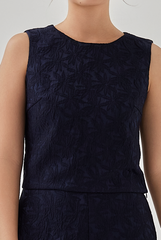 Queenie Sleeveless Embroidered Top in Navy Blue