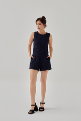 Queenie Sleeveless Embroidered Top in Navy Blue