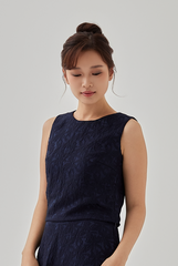 Queenie Sleeveless Embroidered Top in Navy Blue