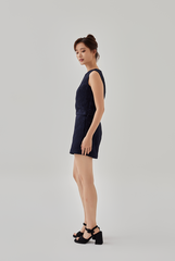 Queenie Sleeveless Embroidered Top in Navy Blue