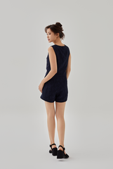 Queenie Sleeveless Embroidered Top in Navy Blue