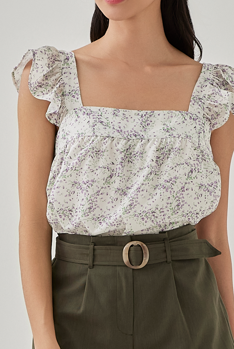 Flora Floral Flare Sleeves Top in Wisteria