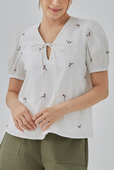Penelope Embroidery Self Tying Ribbon Top
