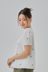 Penelope Embroidery Self Tying Ribbon Top White