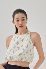 Beau Printed Bubble Hem Top in Cream