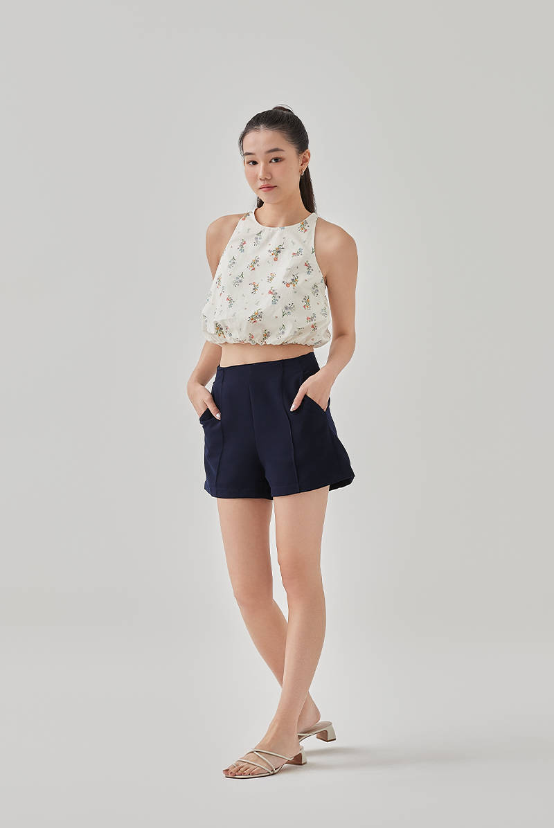 Beau Printed Bubble Hem Top in Cream