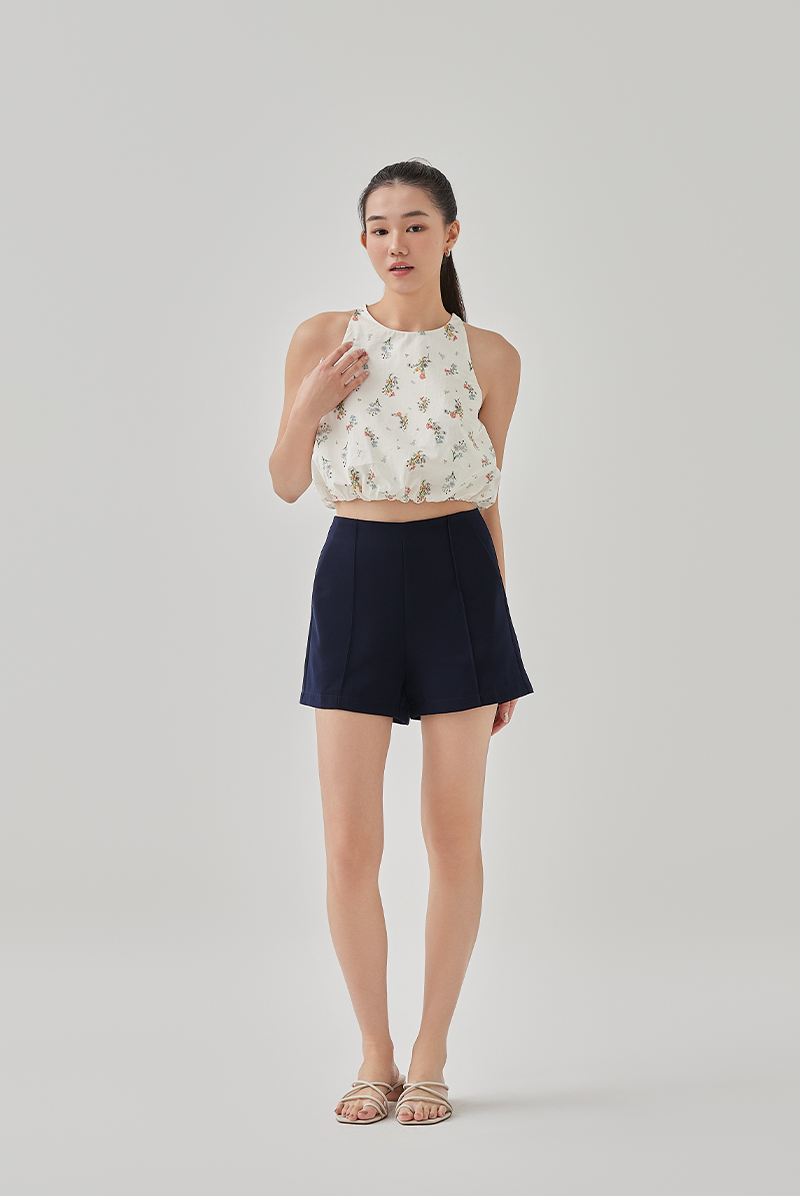 Beau Printed Bubble Hem Top in Cream