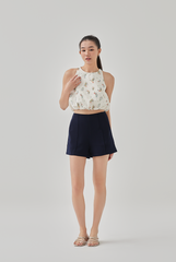 Beau Printed Bubble Hem Top in Cream