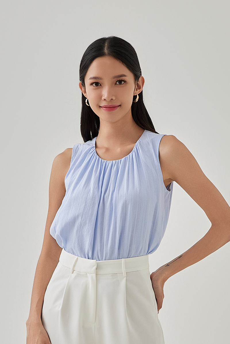 Sofia Back Ribbon Top in Chambray Blue