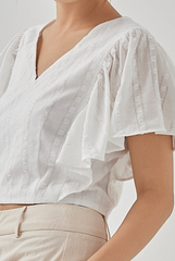 Aaira Textured Ruffle Sleeves Top in White
