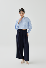 Diona Front Pocket Cropped Shirt in Chambray Blue