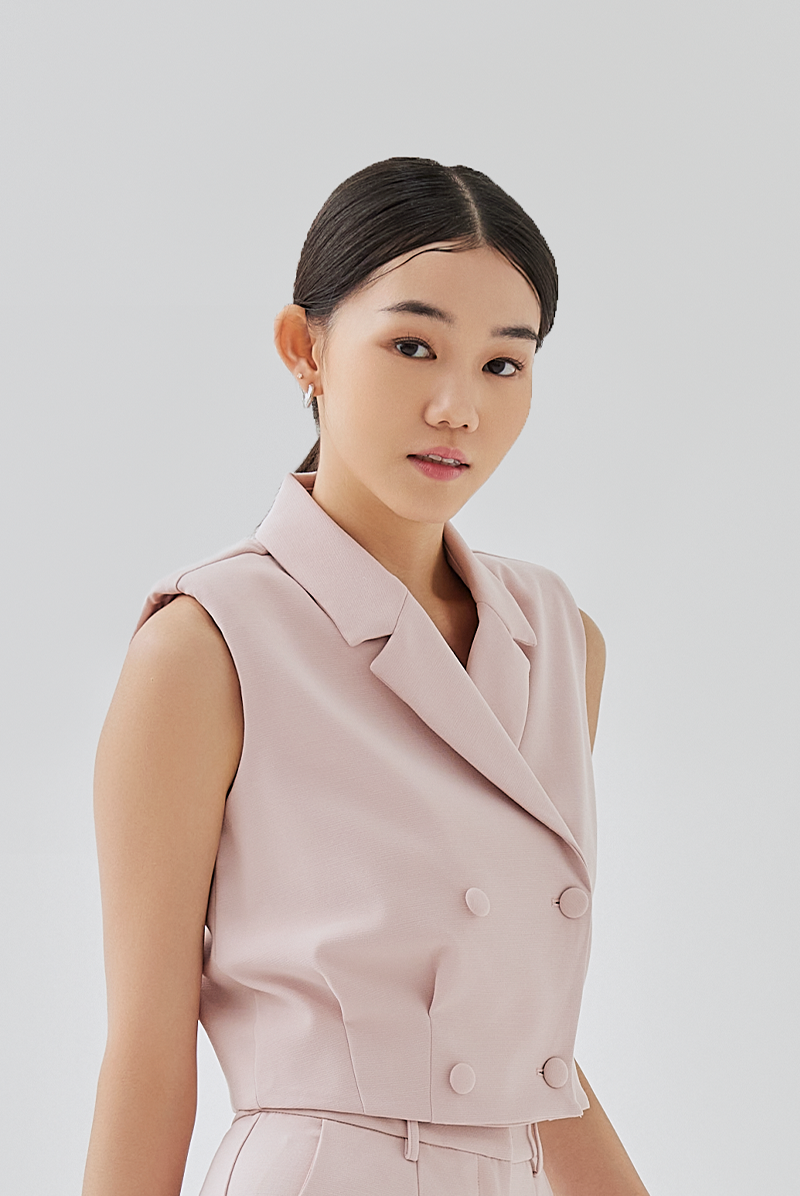 Camilla Cropped Blazer Vest Top in Blush