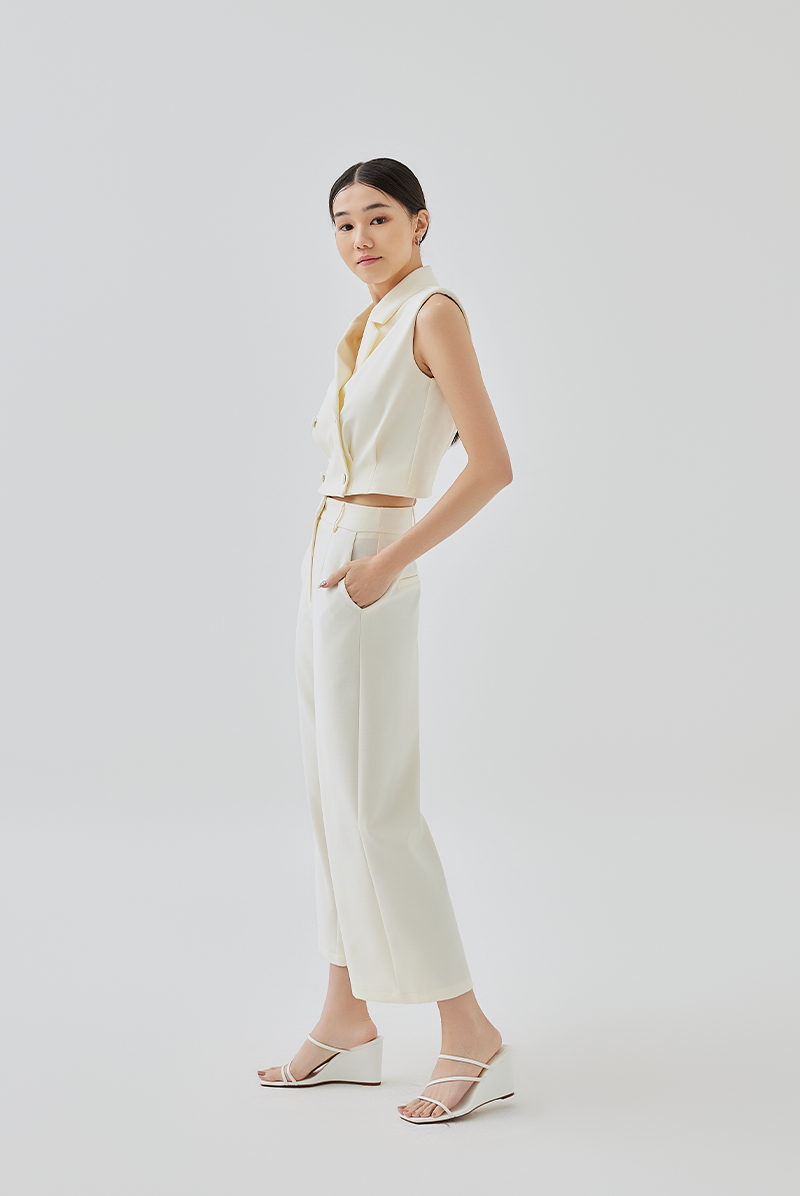 Camilla Cropped Blazer Vest Top in Cream