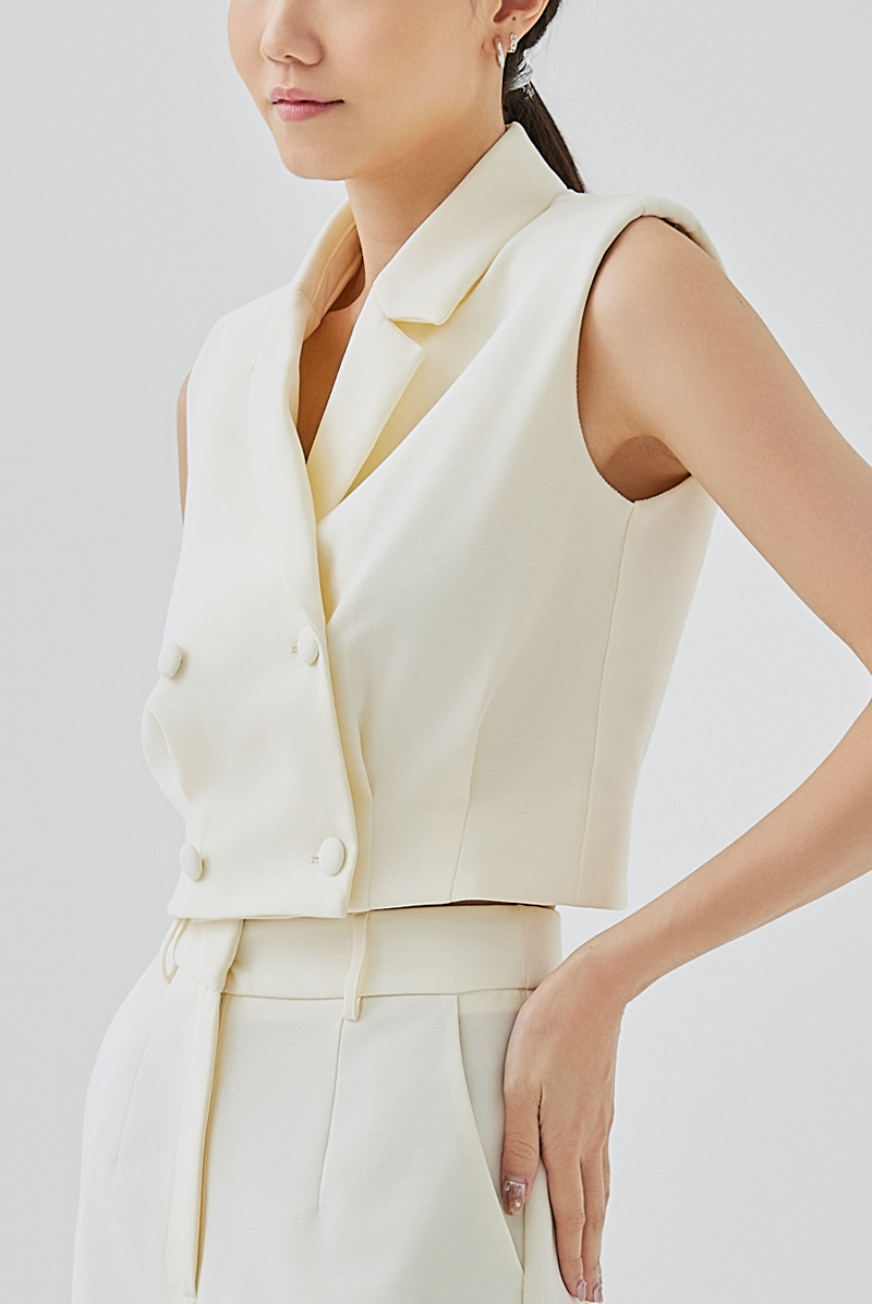 Camilla Cropped Blazer Vest Top in Cream