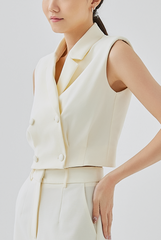 Camilla Cropped Blazer Vest Top in Cream