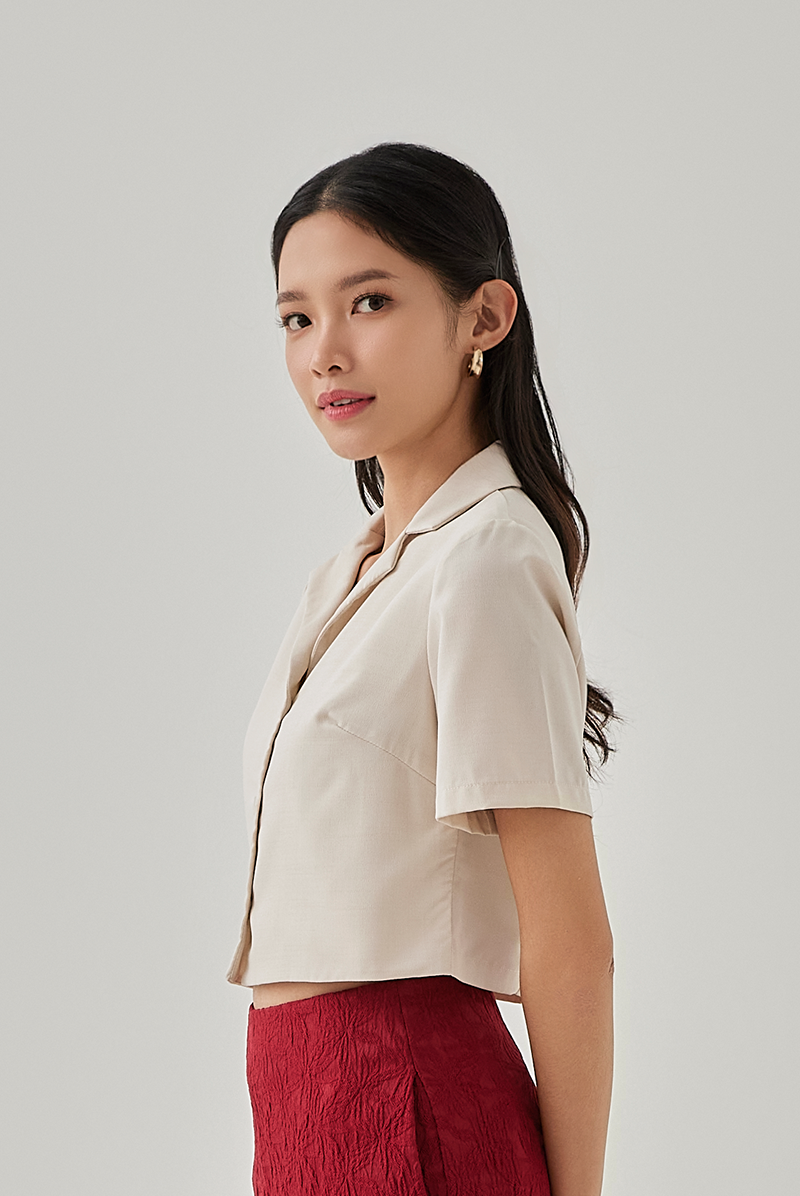 Zhuri Buttoned Up Crop Shirt in Almond