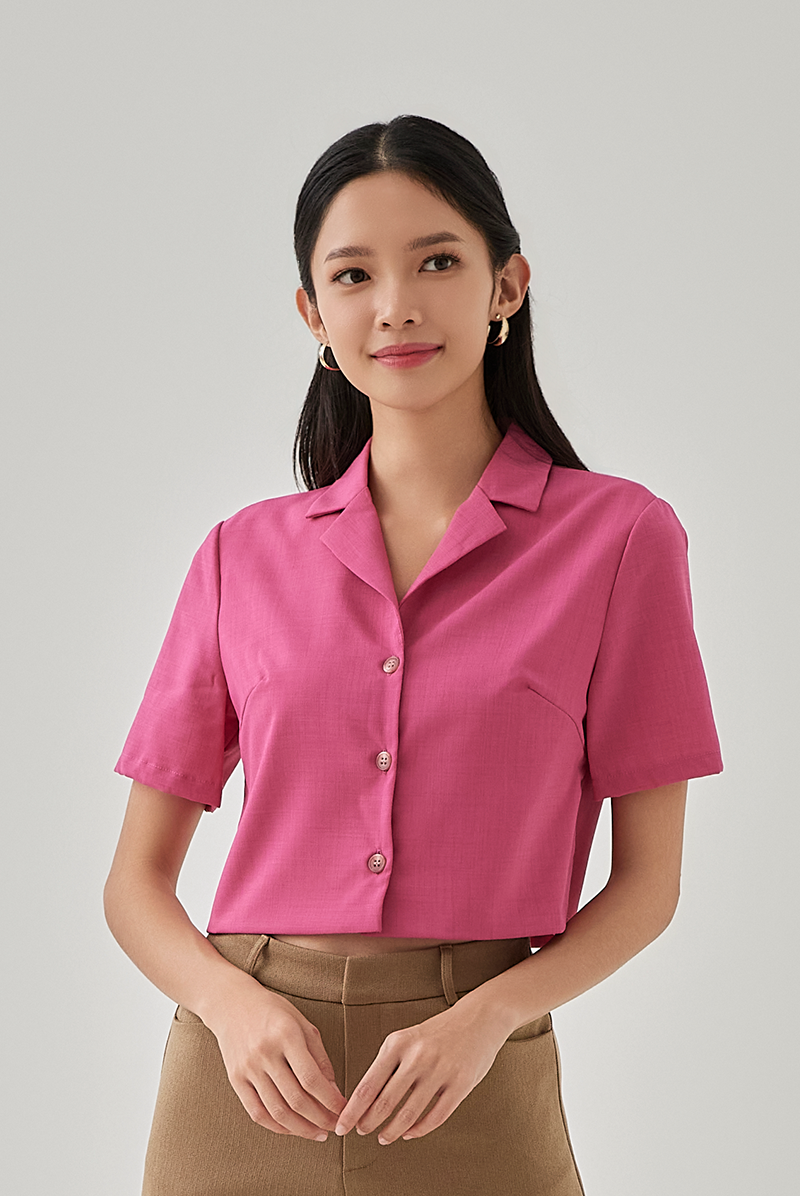 Zhuri Buttoned Up Crop Shirt in Raspberry