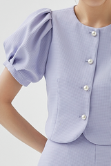Fay Pleated Puff Sleeve Textured Top in Lilac