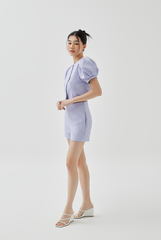 Fay Pleated Puff Sleeve Textured Top in Lilac