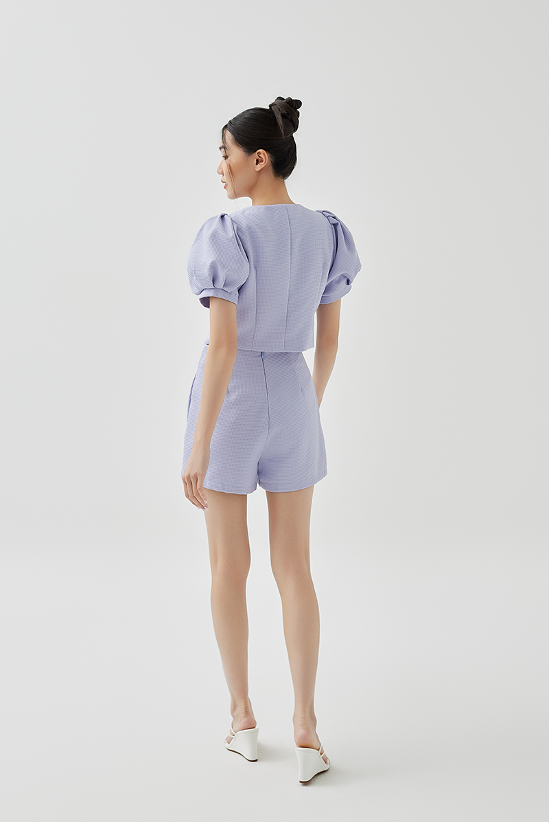 Fay Pleated Puff Sleeve Textured Top in Lilac