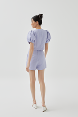 Fay Pleated Puff Sleeve Textured Top in Lilac