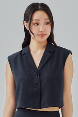 Giada Padded Shoulders Top in Dark Blue