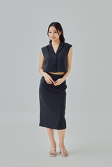 Giada Padded Shoulders Top in Dark Blue