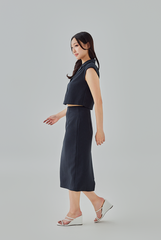 Giada Padded Shoulders Top in Dark Blue