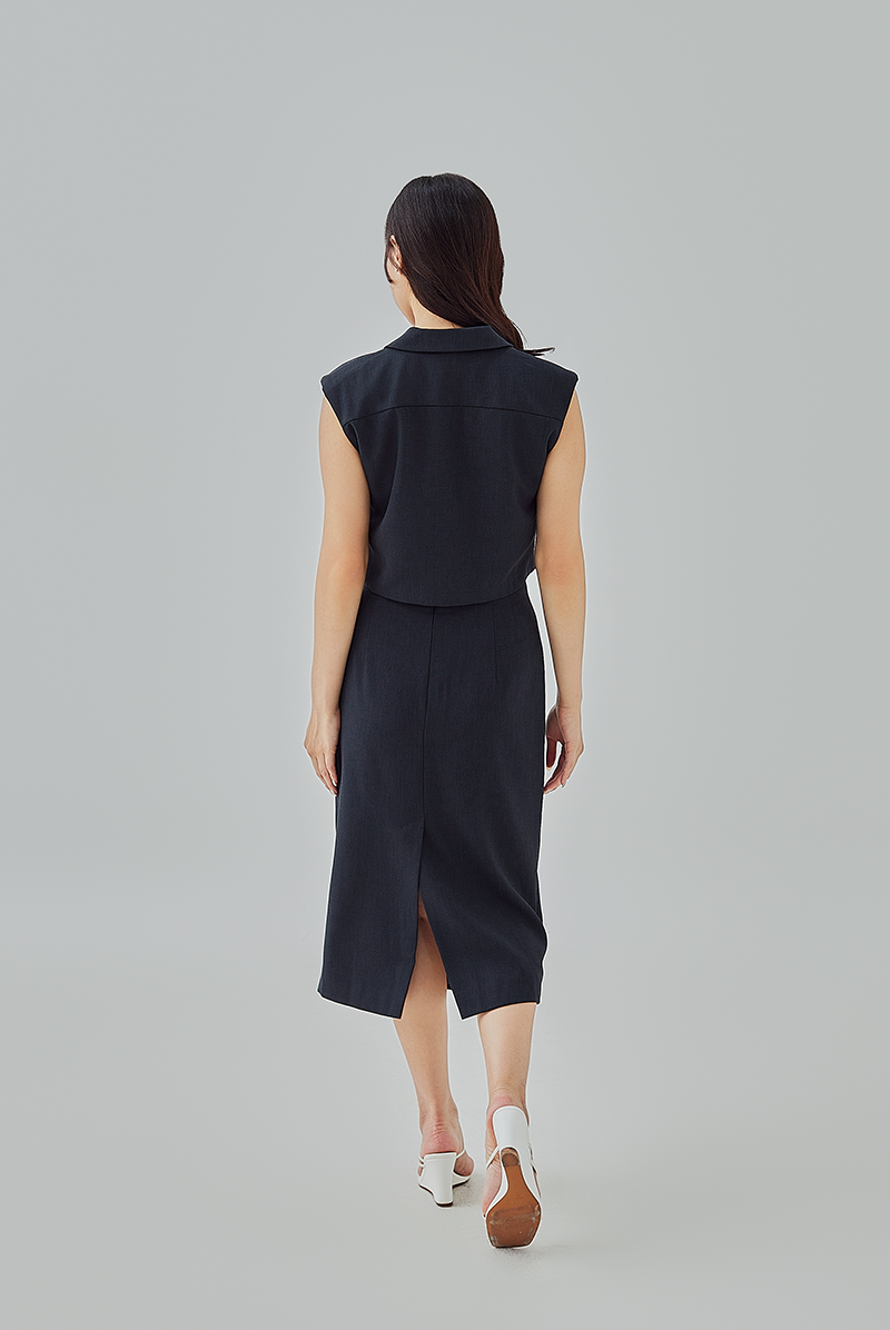 Giada Padded Shoulders Top in Dark Blue