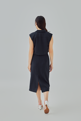 Giada Padded Shoulders Top in Dark Blue